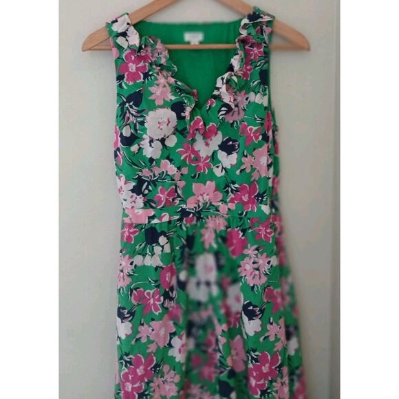 J. Crew Printed V Neck Ruffle Midi Dress - Picture 2 of 10